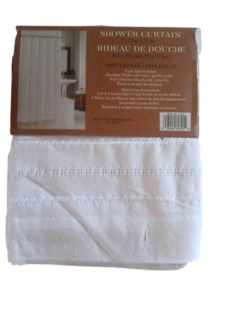 Sanctuary Shower Curtain 100% Cotton White W/Stripes 72 X 72 NWT